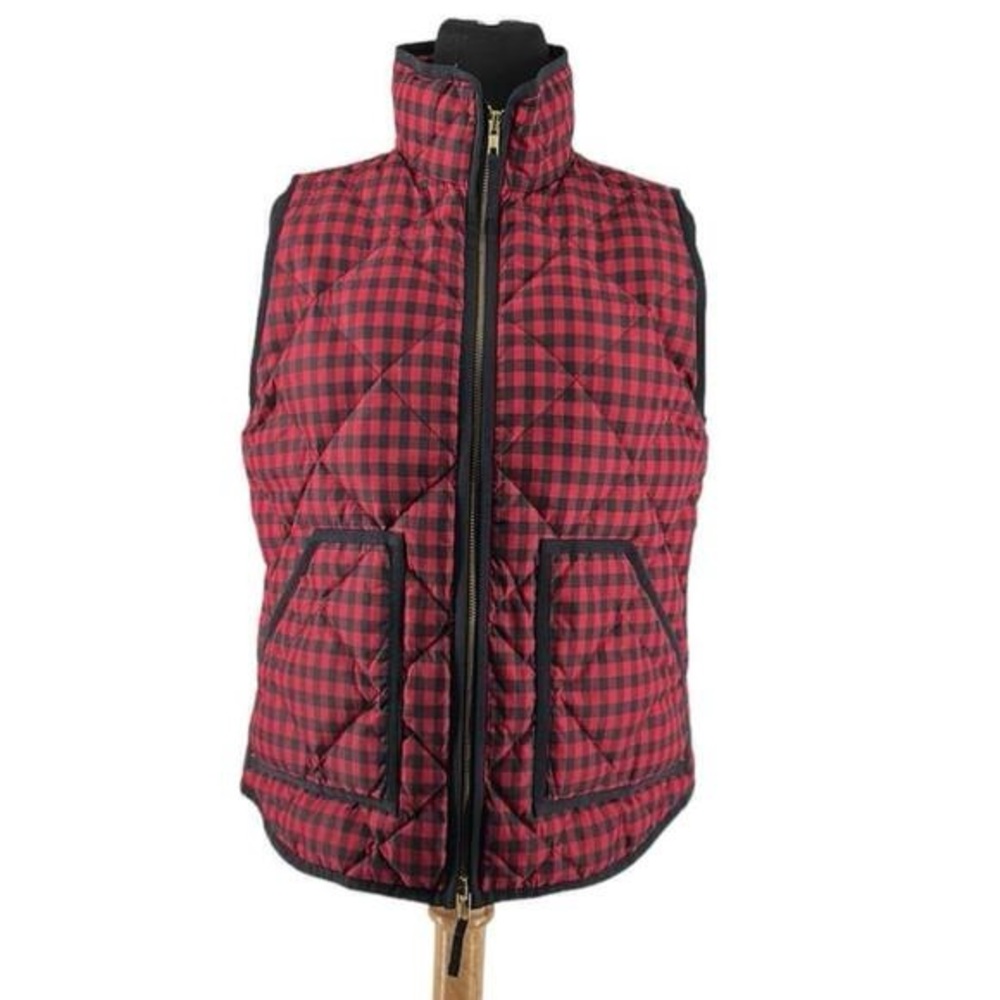 J.Crew quilted vest down fil buffalo plaid cottage mountain outdoors sz sm